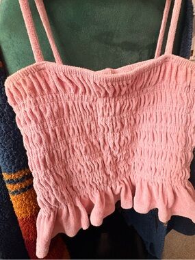 H&M Women's Pink Smocked Ruffle Cami Top